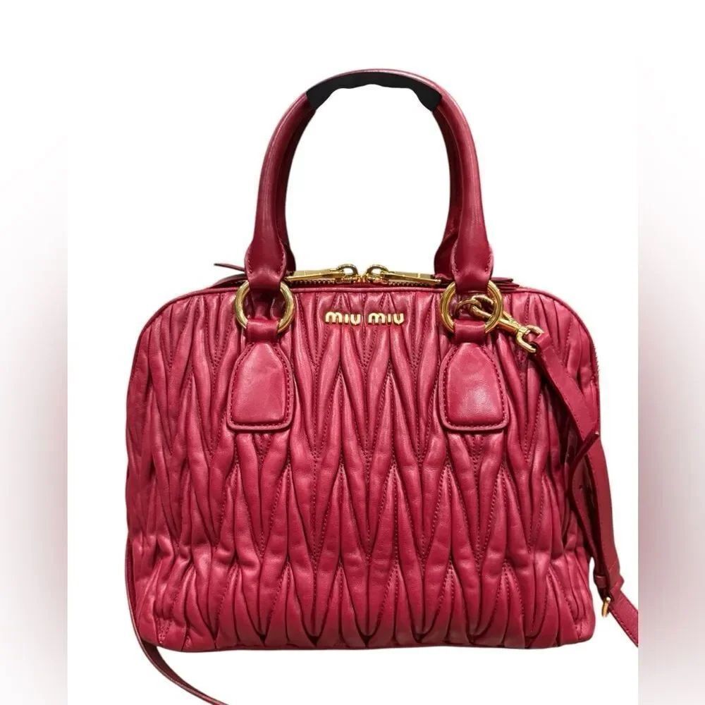 Miu Miu Red Matelasse Quilted Nappa Leather Small 2way Dome Bowler Bag Satchel